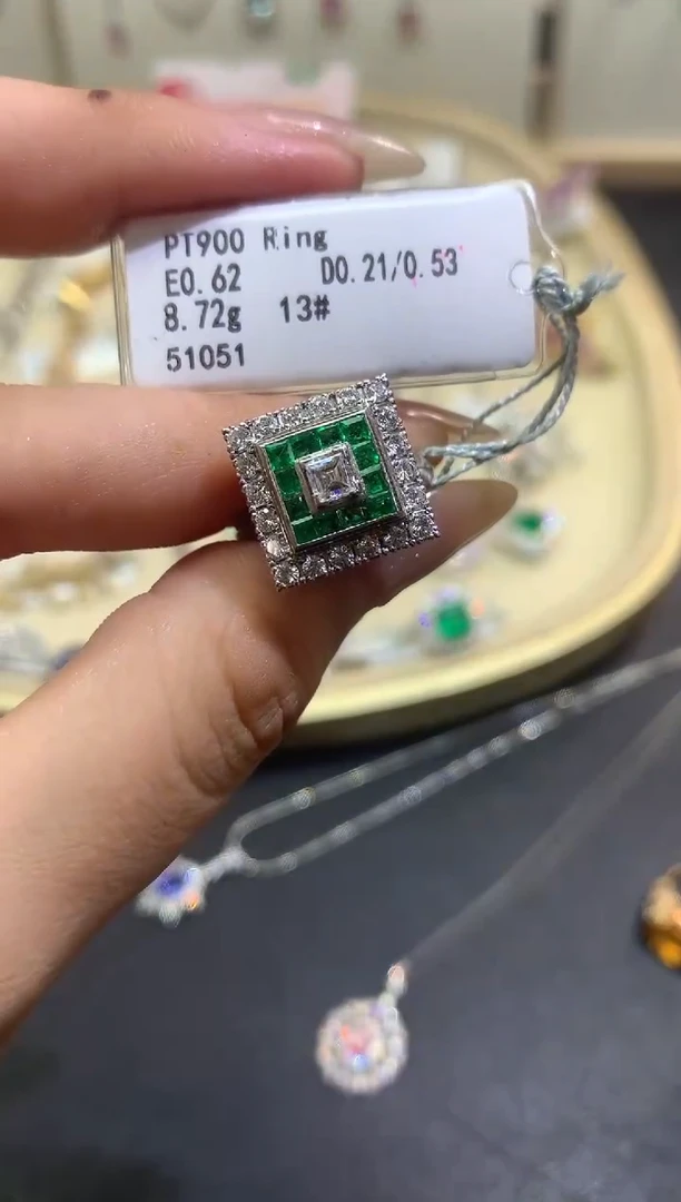 铂Pt850镶嵌戒指定制祖母绿E614|8800