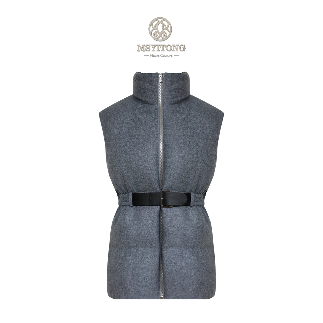 【MSYITONG甄选】灰色立领收腰羊绒马甲