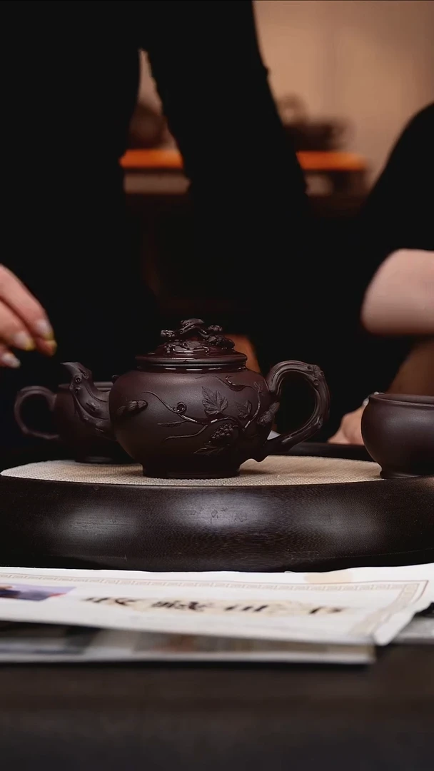 茶壶紫砂YJB119松鼠葡萄 黑墩头 280cc