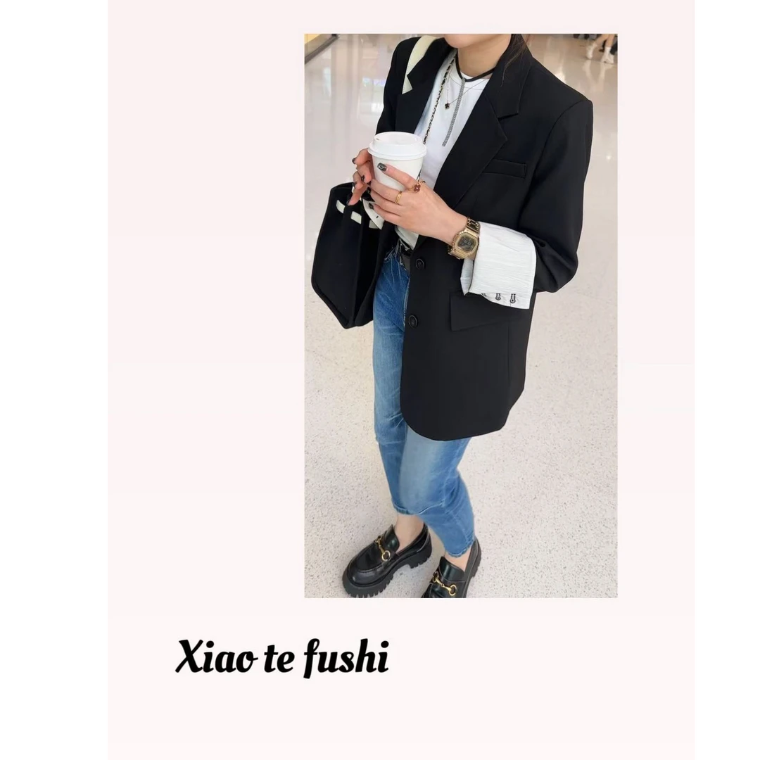 小特 2025早秋新款宽松西服外套女士两色时尚气质韩版设计师百搭