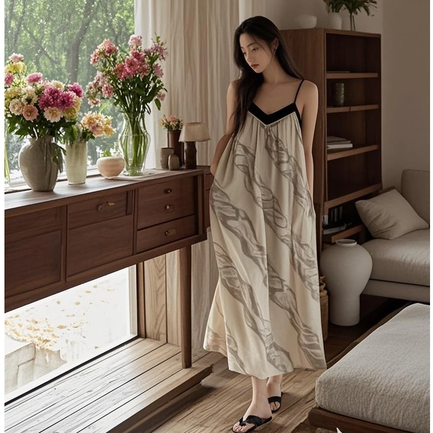 黛甜梦25年睡裙性感女夏季冰丝凉感吊带睡裙纯欲风睡衣家居服夏天