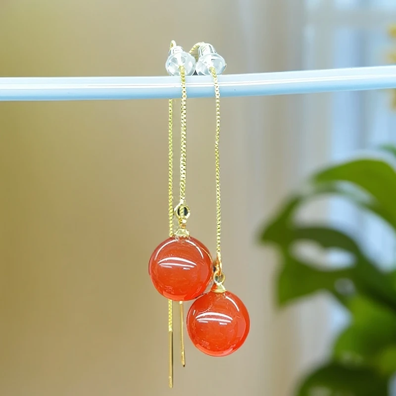 红玛瑙耳饰 耳线款简约大气精美耳环400