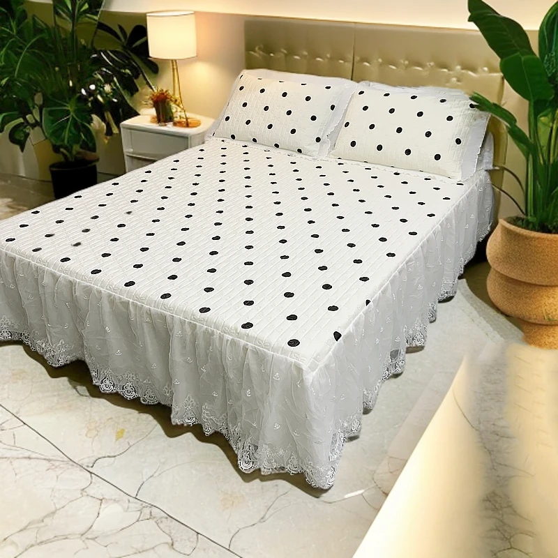 2025全棉夹棉韩式床裙款四件套四季通用公主风纯棉花边床裙床罩