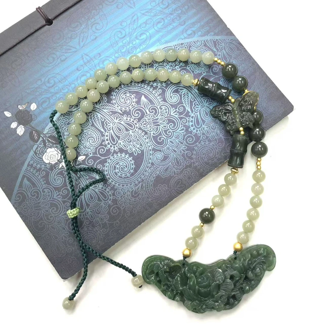 天然和田玉碧玉 花开富贵轻奢原创国风项链