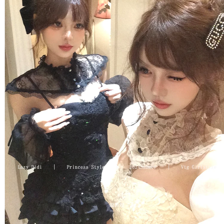 工厂清货福利~古着感提花绣珠鱼骨胸衣蕾丝立裁显瘦吊带QKL1338