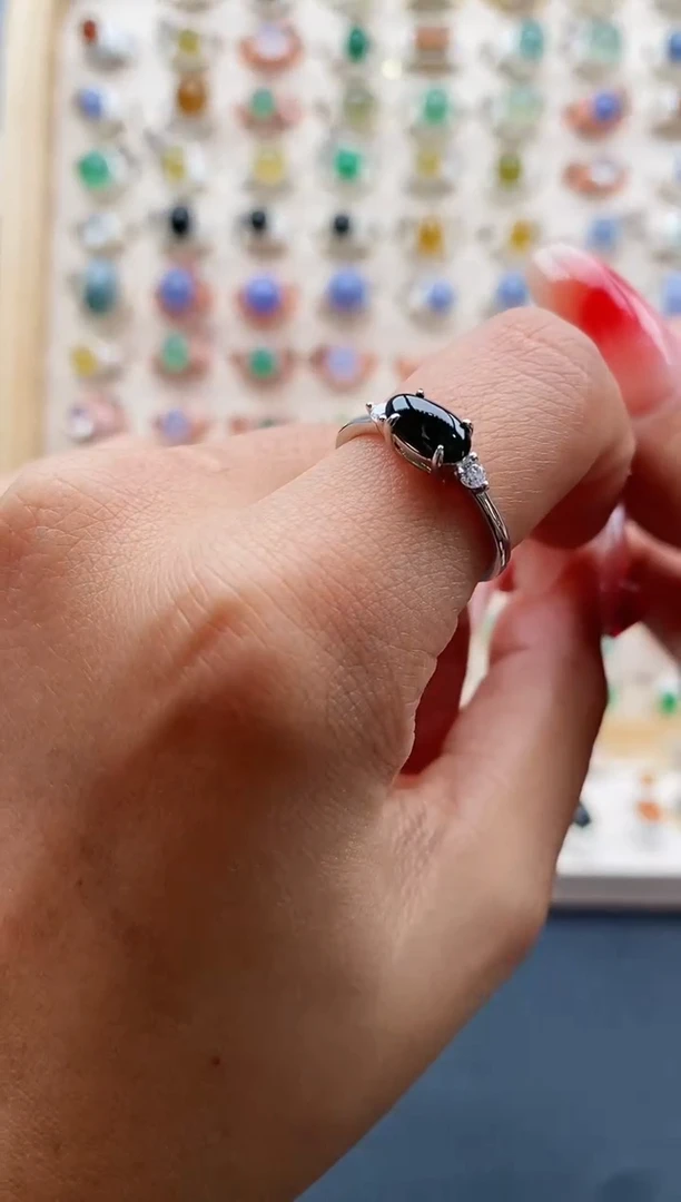 【闪购商品】翡翠戒指银S925镶嵌缅甸天然A货翡翠222 6+3