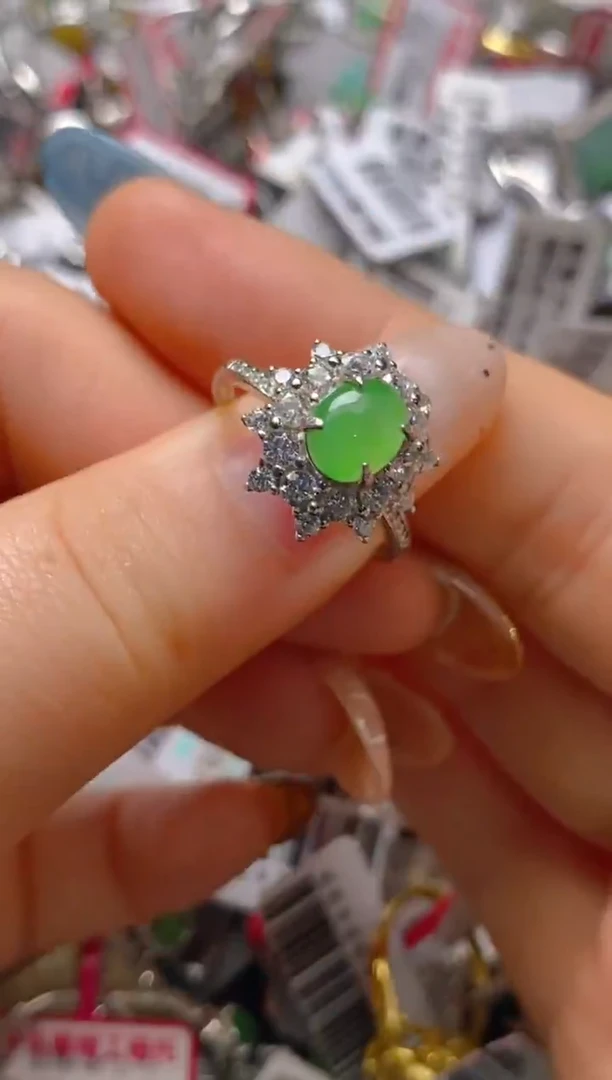 银S925镶嵌戒指翡翠百内无证书