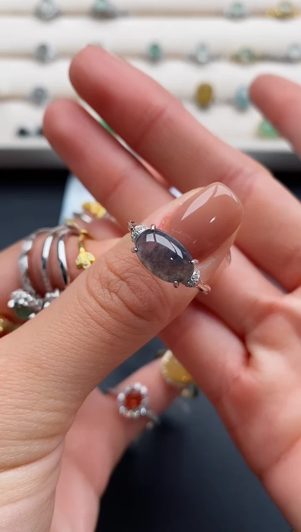 银S925镶嵌戒指翡翠4444444+7