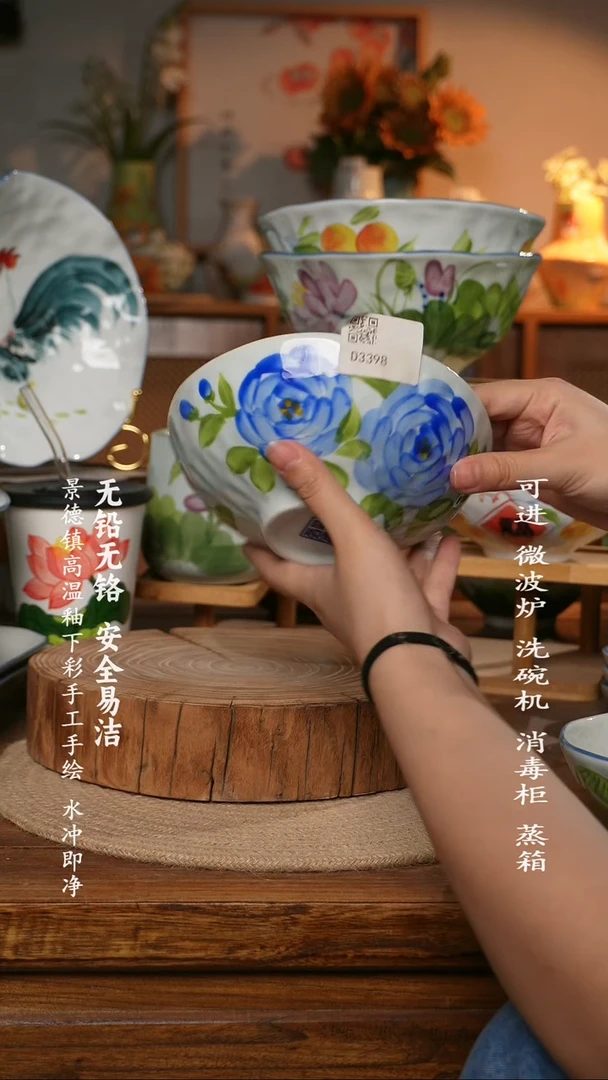 瓷景德镇高温瓷釉下彩手绘陶瓷万能