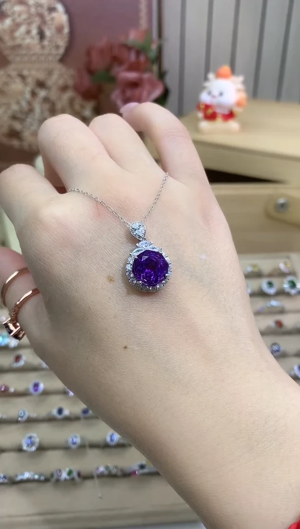 项链银S925镶嵌紫晶紫水晶