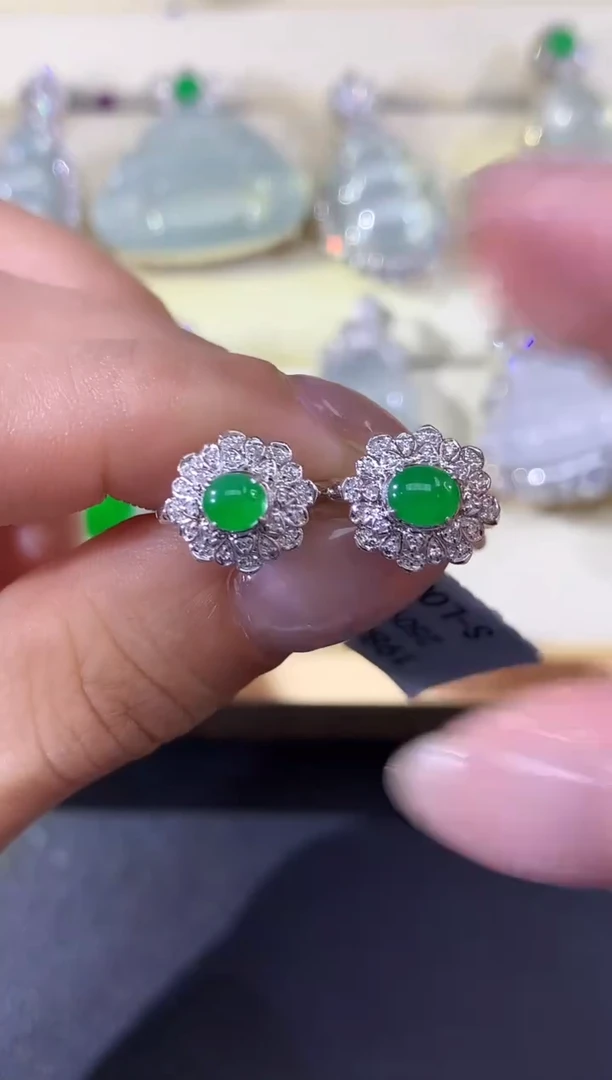 18K金镶嵌翡翠耳饰B71多样性发其一