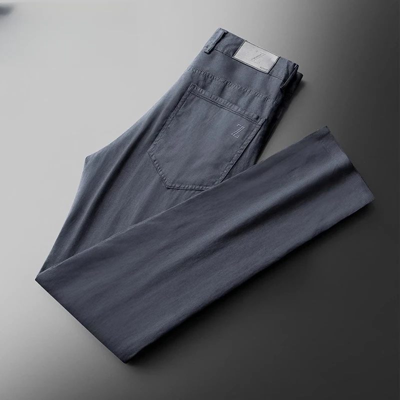 亚麻裤子男士男装夏季薄款高端时尚修身直筒棉麻商务休闲男士长裤