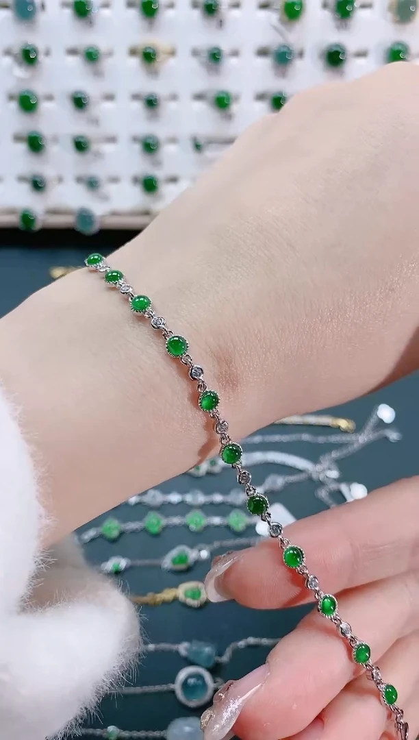 【闪购商品】翡翠手链银S925镶嵌天然翡翠