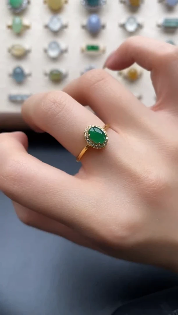 银S925镶嵌戒指翡翠一物一证一礼盒