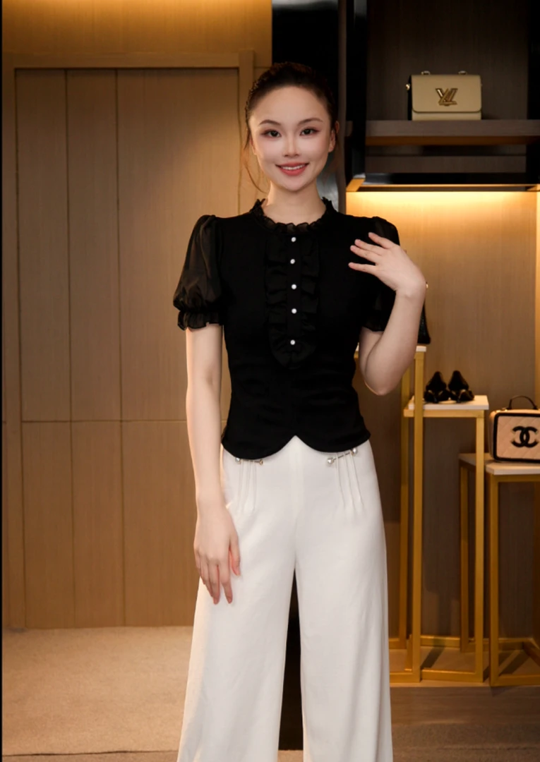 L4X1844 法式显瘦气质棉T恤上衣