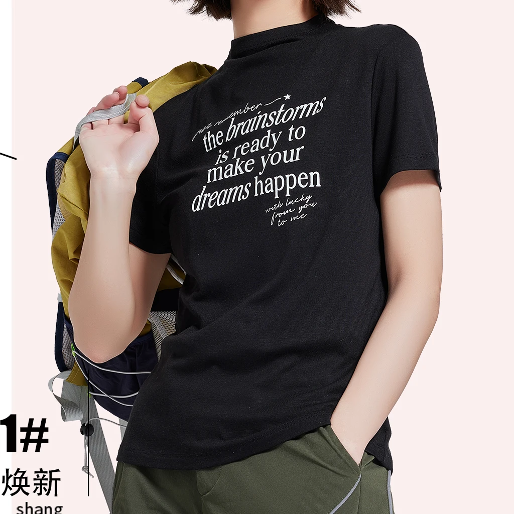 夏季新款女士兰精天丝莫代尔凉感舒适休闲时尚潮流范短袖T恤90181