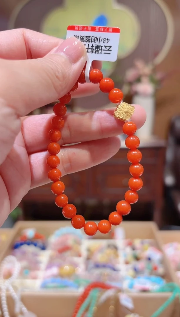 【闪购商品】南红玛瑙手串18K金镶嵌设计款珠串6.8
