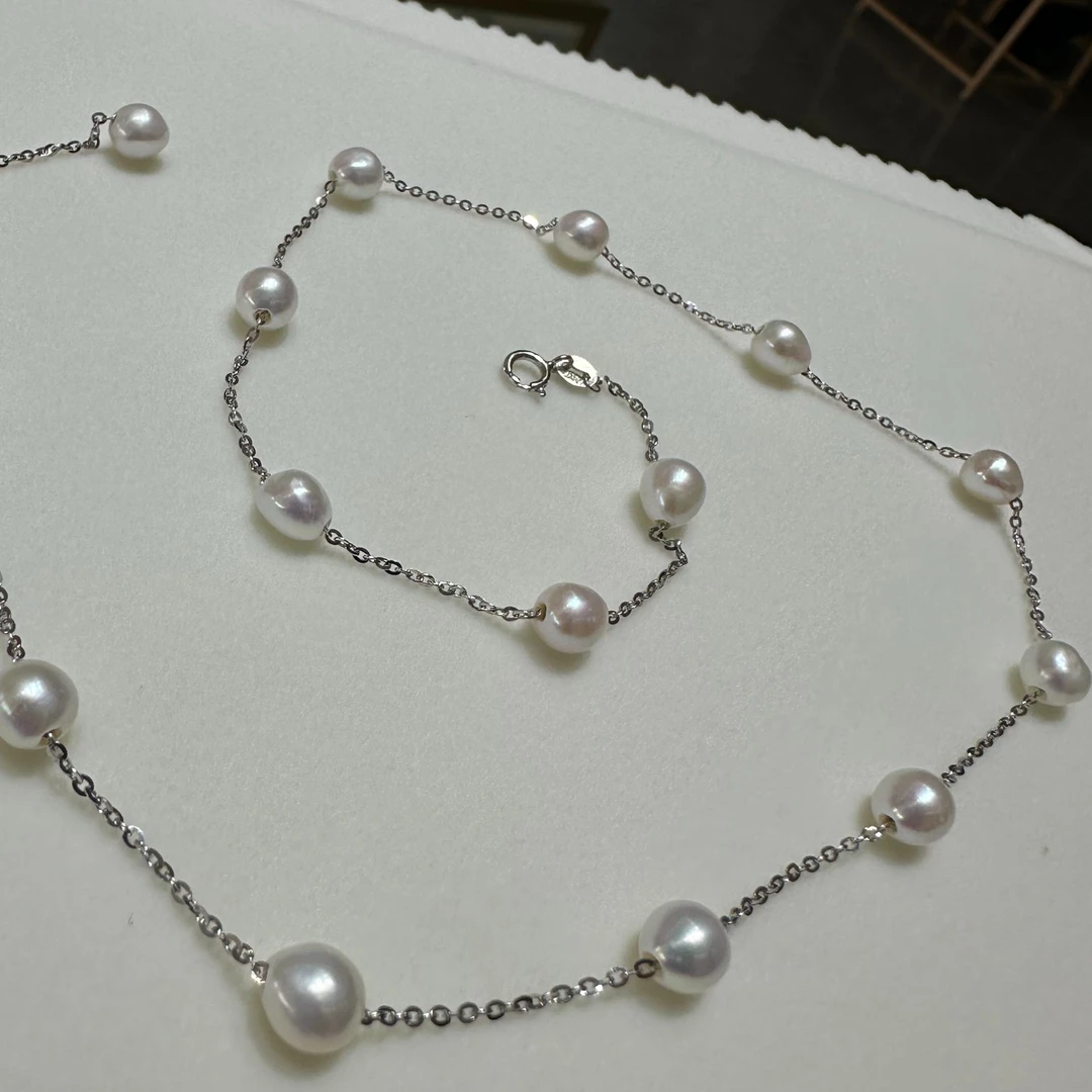 【王院长】小珍珠满天星/5-6mm/时尚经典/百搭/天然珍珠颈饰/银链