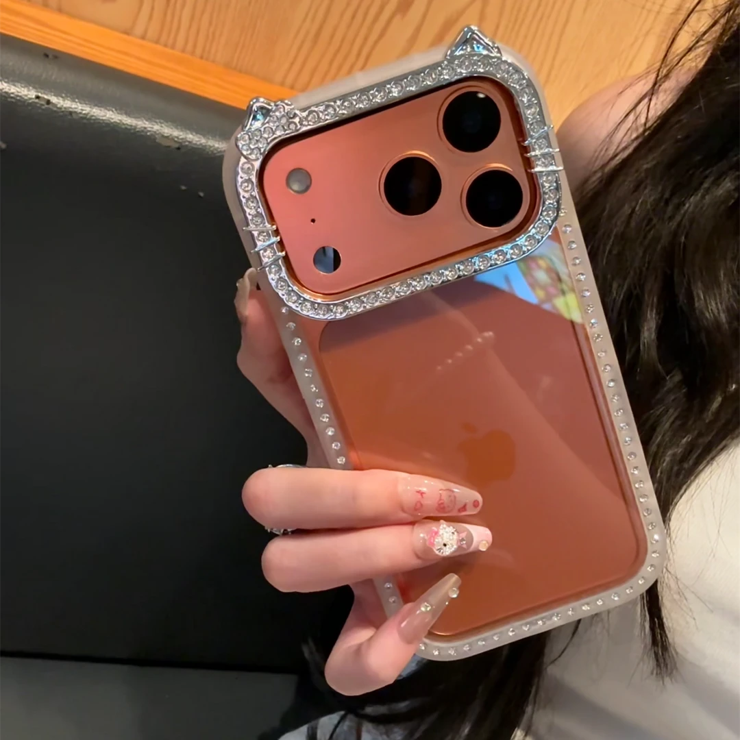BANCA闪钻猫耳朵适用苹果16/17promax手机壳13/14/15女款12/11套i