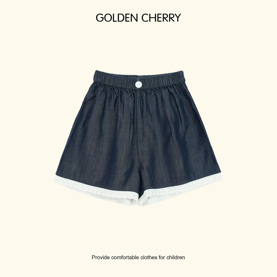 【Golden cherry】小童egg扣蕾丝边丹宁百搭短裤285217