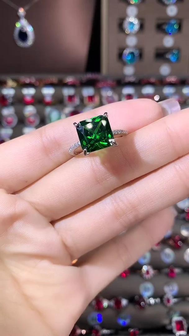 无925银莎弗莱绿色戒指