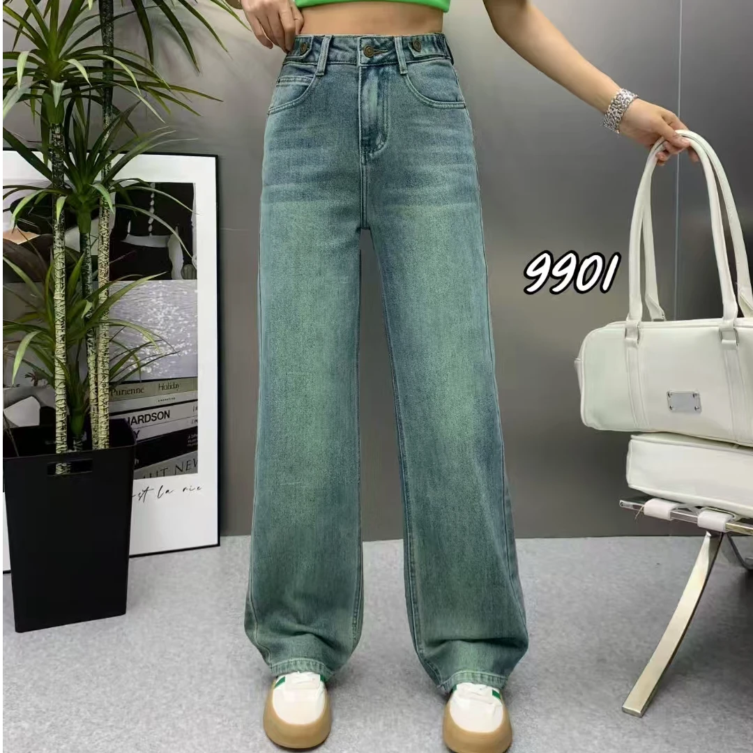 9901春季新款时尚休闲百搭显瘦女直筒牛仔阔腿裤