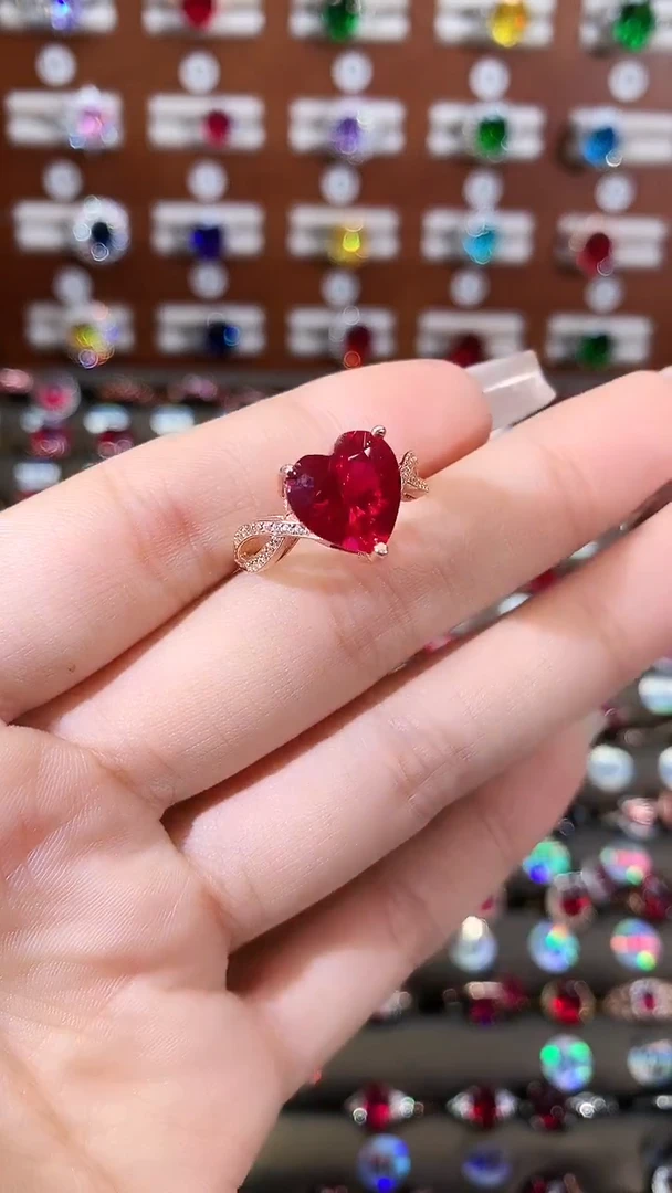 无925银鸽血红色戒指