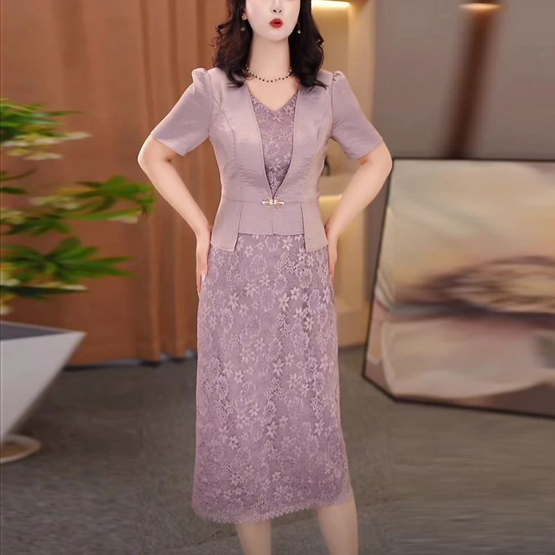 冰桑缎气质轻奢高级感女装2025夏季新款时尚修身显瘦假两件连衣裙