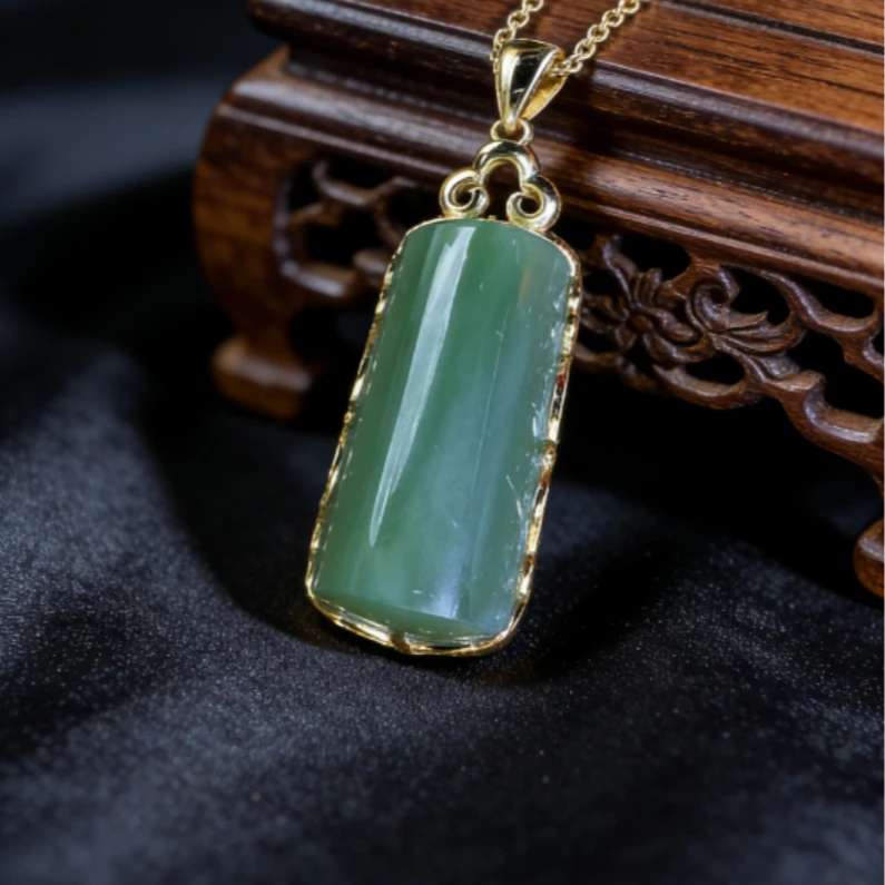 和田玉14k金碧玉吊坠