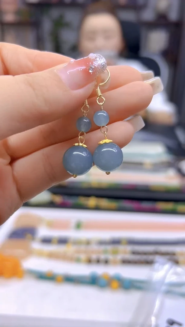 翡翠14K金镶嵌耳饰DIY款E779