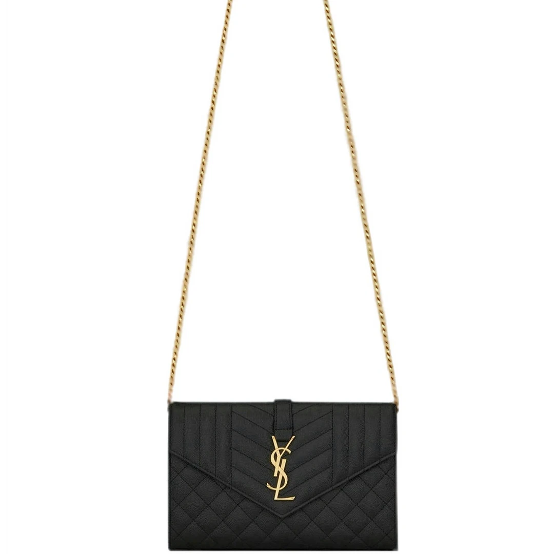 未使用 YSL/圣罗兰  黑金woc 单肩斜挎链条信封包经典菱格