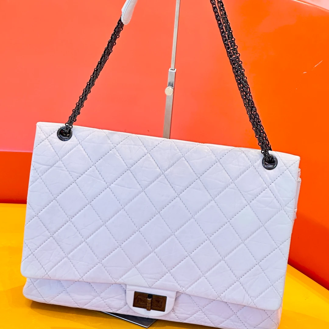 90新 Chanel/香奈儿 黑白熊猫配色 超大号2.55链条肩背包机场包