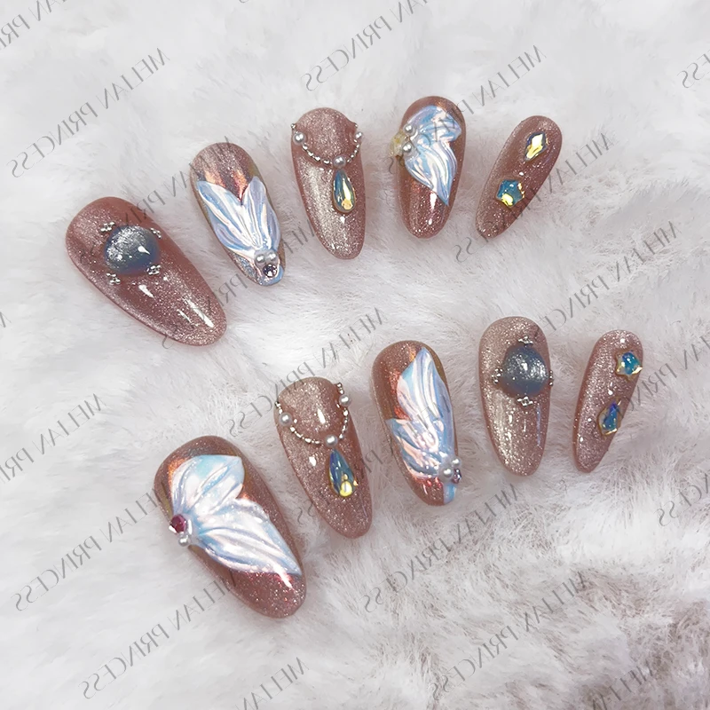 【美人鱼】穿戴美甲片椭圆款 春夏季高级氛围感显白猫眼款梅琳公主