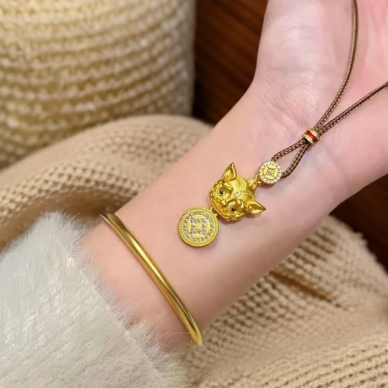 铜合金涤纶项链 韦雪同款貔貅编绳爆款ins铜镀K金项链饰品小众