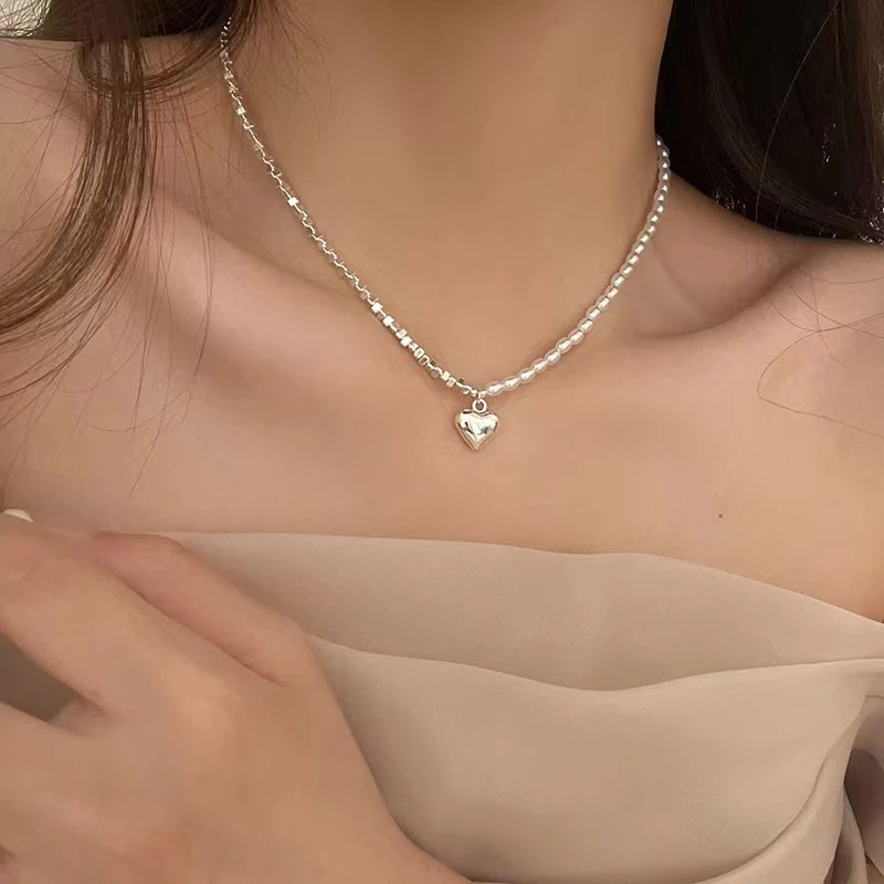 合金项链 法式碎银爱心项链甜美简约时尚百搭素款轻奢气质冷淡风