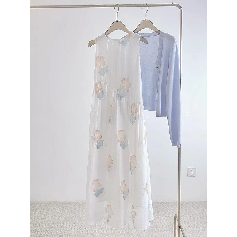 别提多好穿了!夏日绝美小裙子法式简单大方印花无袖背心连衣裙女