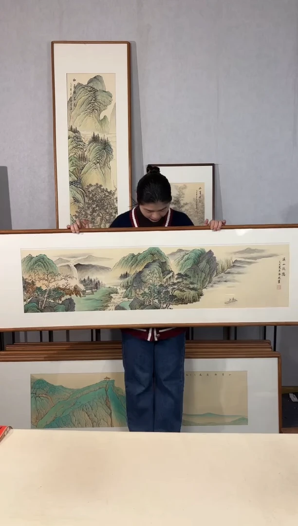 国画手绘*溪山泛隐52*172cm带框发货