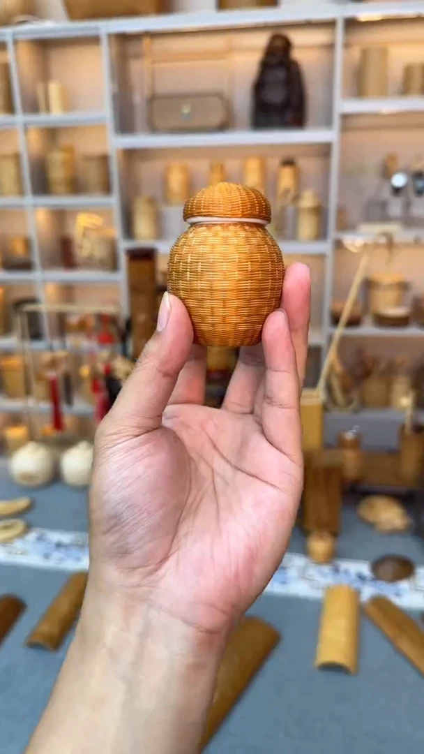 竹竹编竹丝扣瓷小茶叶罐