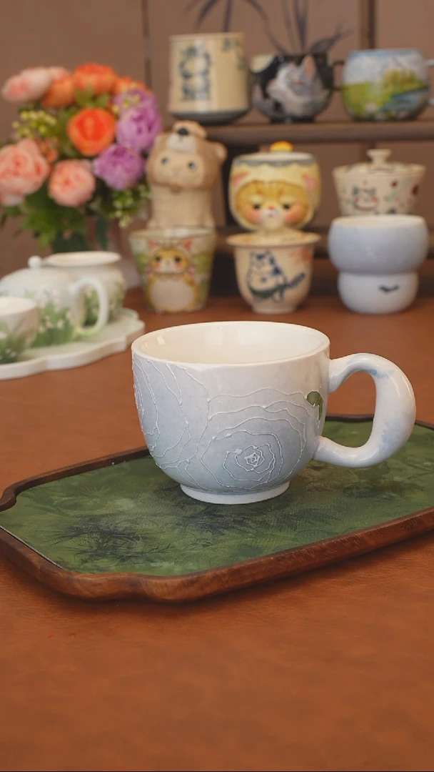 一心  仙女蓝玫瑰马克杯