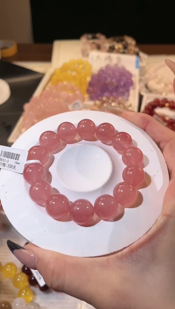 合成欧泊未镶嵌手串多样性发一草莓晶15mm