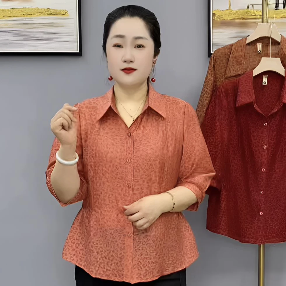 夏季新款时尚洋气百搭显瘦气质中年妈妈装中袖上衣2-11款