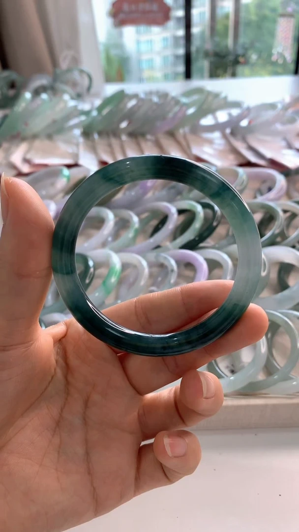 未镶嵌手镯翡翠54.6圆条冰胶蓝