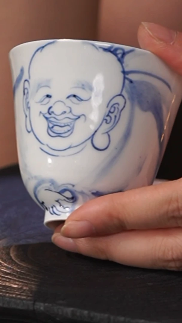 善见堂云嶺老师青花人物主人杯