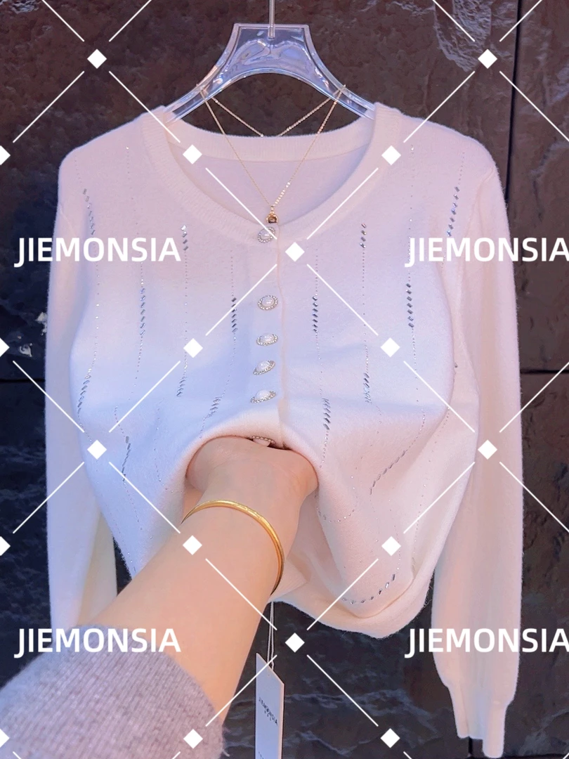 2025高级开衫软糯烫钻显瘦长袖新款洋气时尚爆款羊毛衫早春百搭