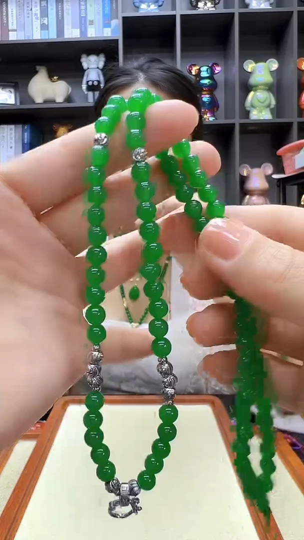 翡翠银S925镶嵌颈饰沉白diy劲饰