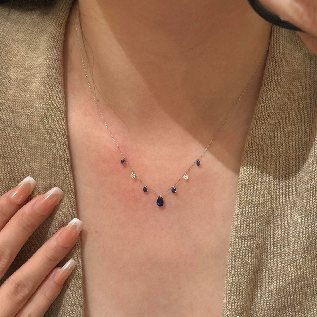 铜合金吊坠 清冷感深蓝色水滴吊坠项链冷淡风精致高级感百搭显白