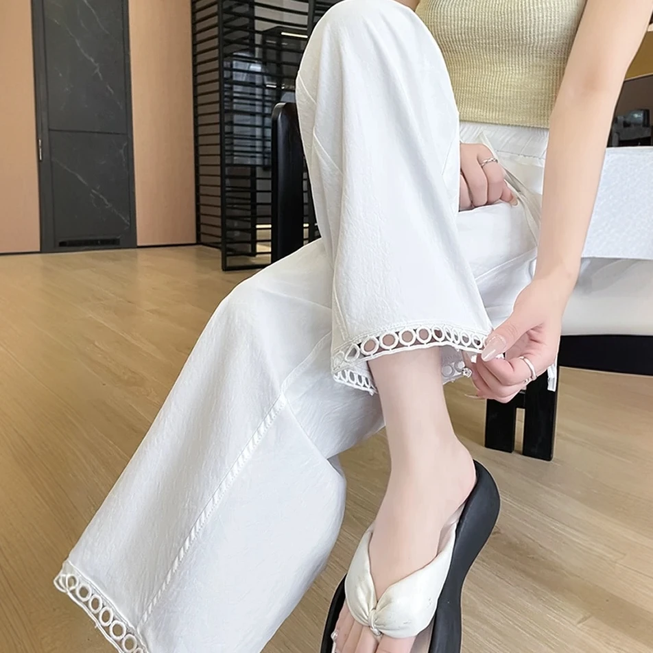 冰丝九分阔腿裤女夏季薄款休闲天丝速干裤子夏天宽松直筒八分裤女