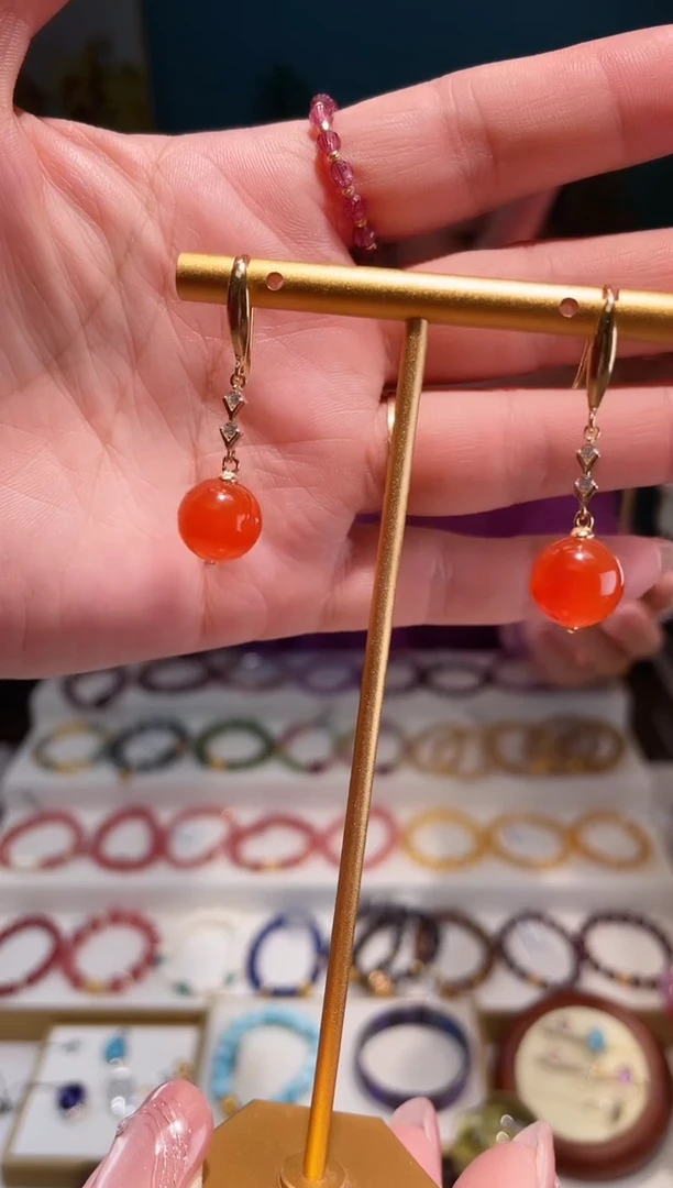 银S925镶嵌南红玛瑙耳饰南红耳环