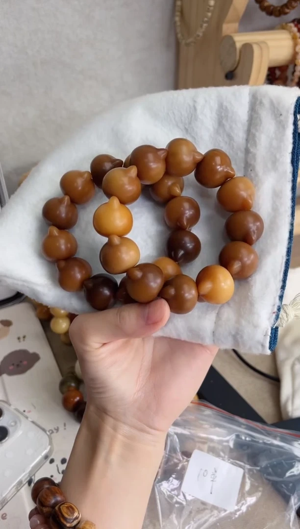 菩提根/象牙果手串干磨巧克力猫猫头23mm手串