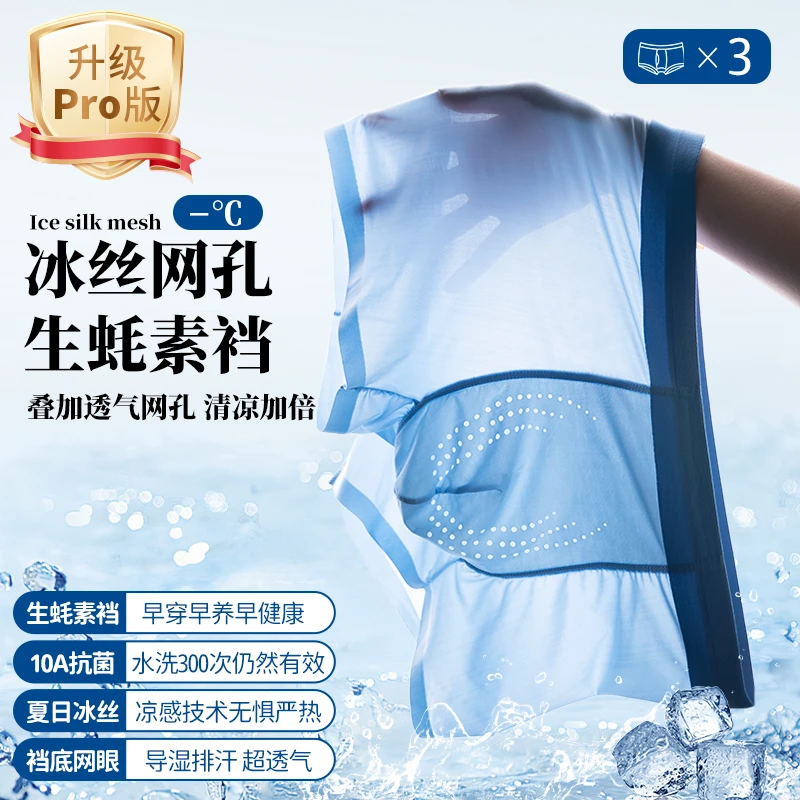 【生蚝养护】雅鹿夏季冰丝男士内裤10A抗菌透气网孔平角裤礼盒装FR